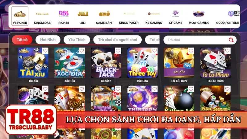 Lựa chọn sảnh chơi đa dạng, hấp dẫn
