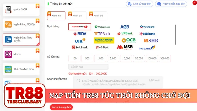 Nạp tiền TR88 tức thời không chờ đợi